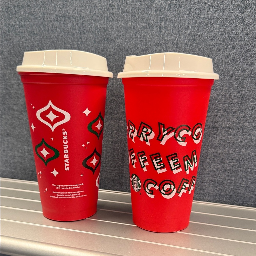 Starbucks Festive Red Tumblers with Cream Lids